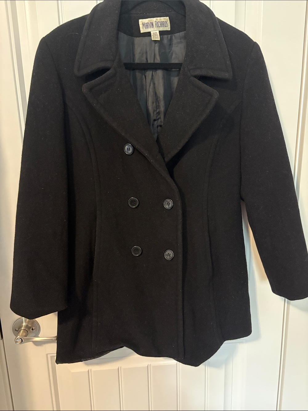 Marvin Richards Black Wool Cashmere Double Breasted Peacoat M